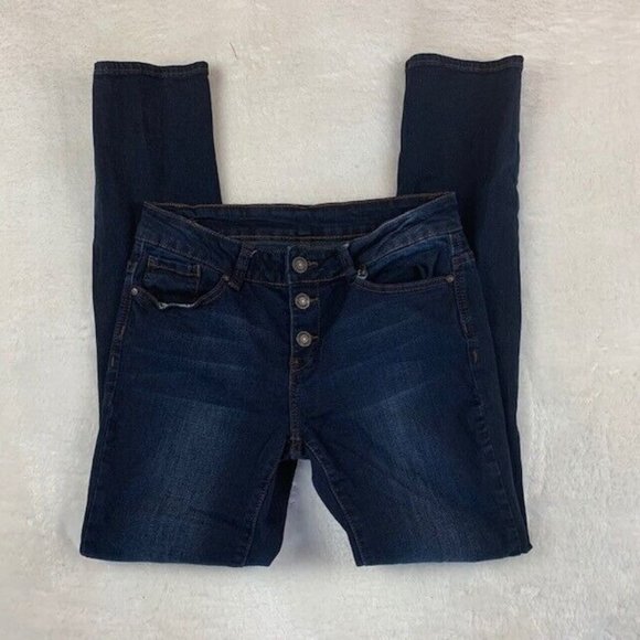Delias Jeans Size 8 Womens Stretch Dark Wash Button Front Skinny - Picture 3 of 5